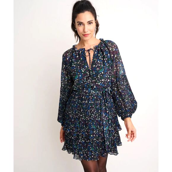 UNTUCKit Boho "Paloma" Pleated Peacock Floral Boho Cottage Tiered Dress Size 4 - Picture 1 of 7